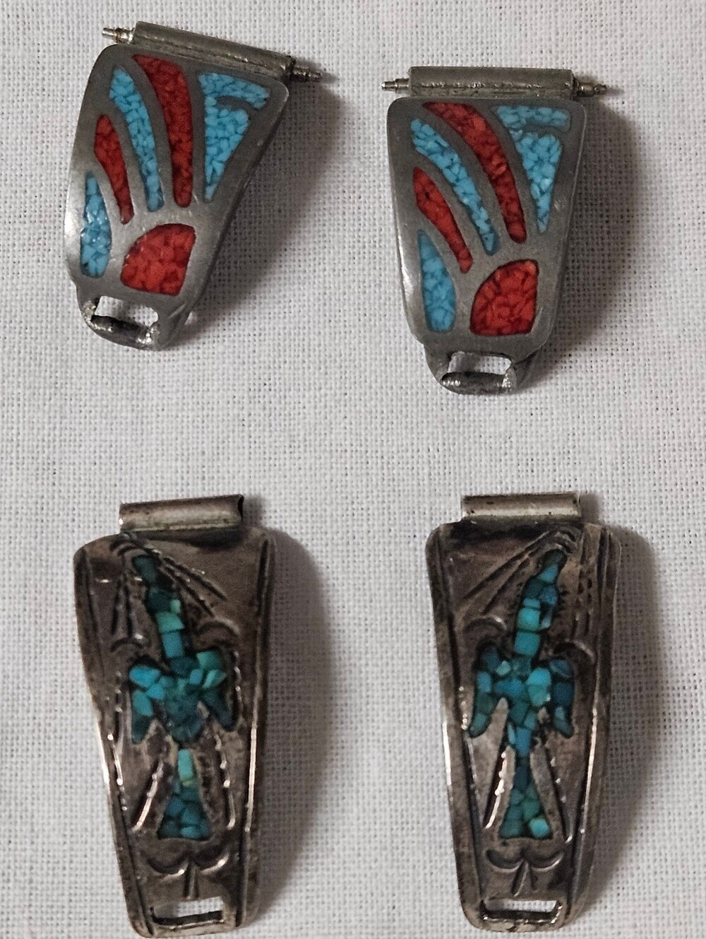 2 Vtg Navajo Sterling Silver Watch Tips Signed H. Nezzie & Thomas Tso Turquoise